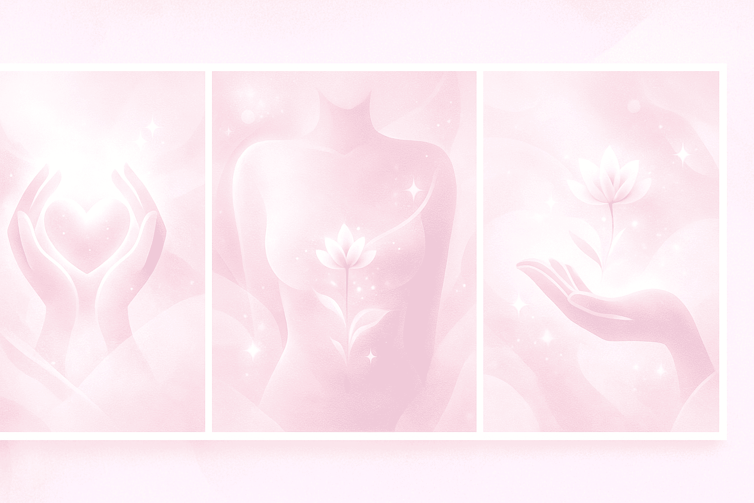 淡いピンクの抽象背景。女性のやさしさと体ケアをイメージした柔らかいデザイン。
