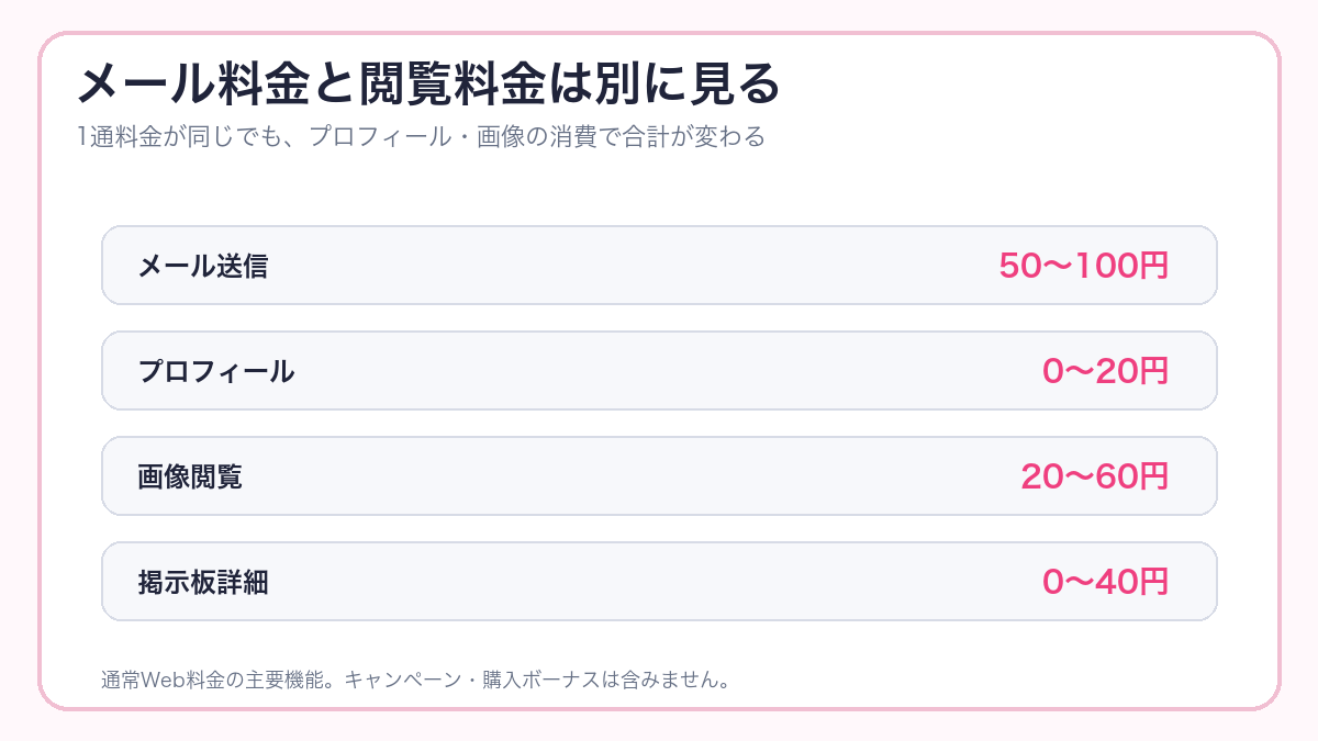出会い系のメール料金と閲覧料金を分けて見る図解
