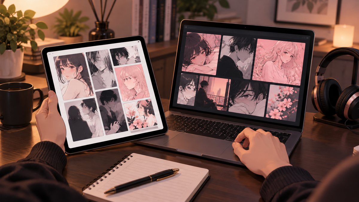 FANZA同人とDLsiteを端末で比較しているイメージ