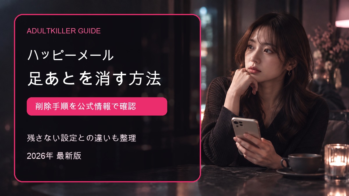 ハッピーメールの足あとを消す方法と残さない設定を表すアイキャッチ