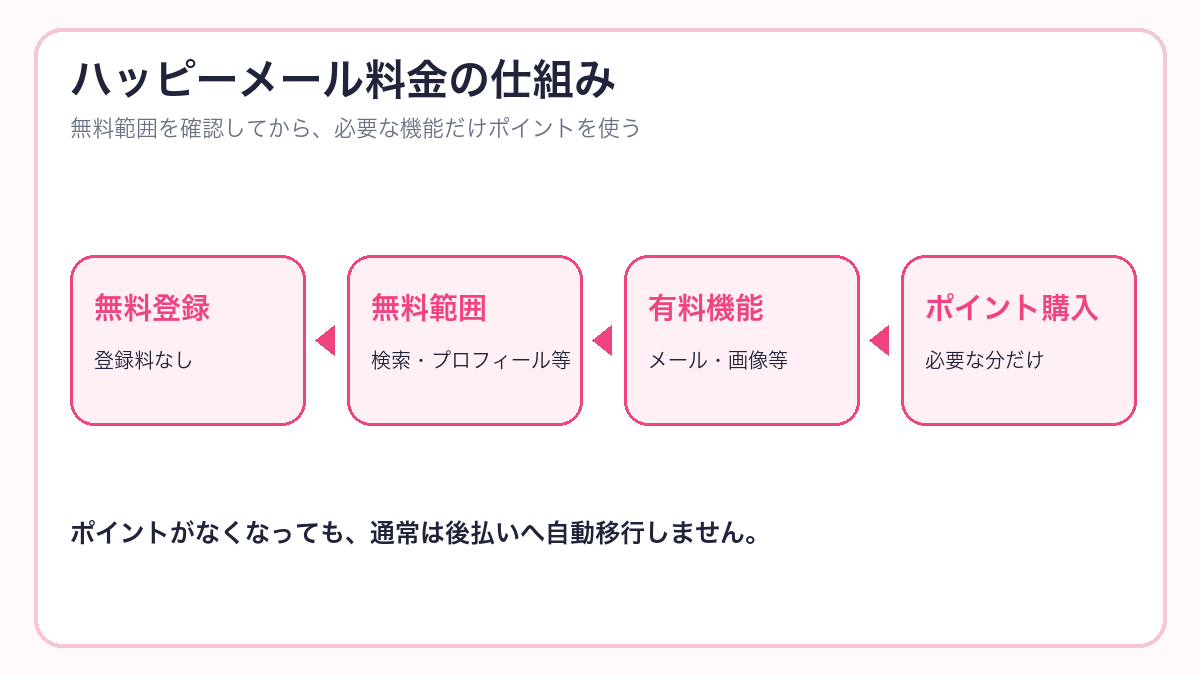 ハッピーメール料金の仕組みを示す図解