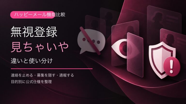 ハッピーメールの無視登録と見ちゃいや登録の違いを表すアイキャッチ