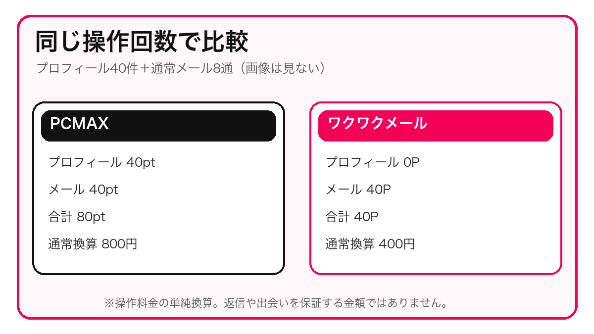 PCMAXとワクワクメールの同一操作料金比較