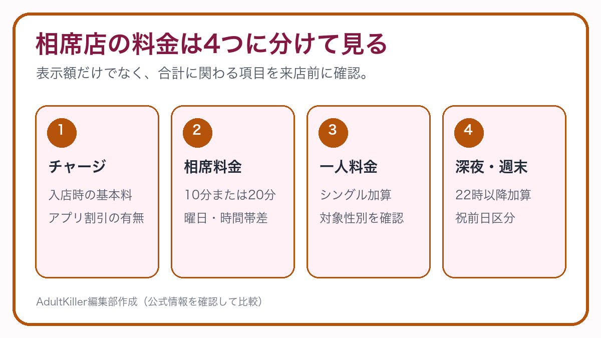 相席ラウンジのチャージ・相席料金・一人料金・深夜料金の確認方法