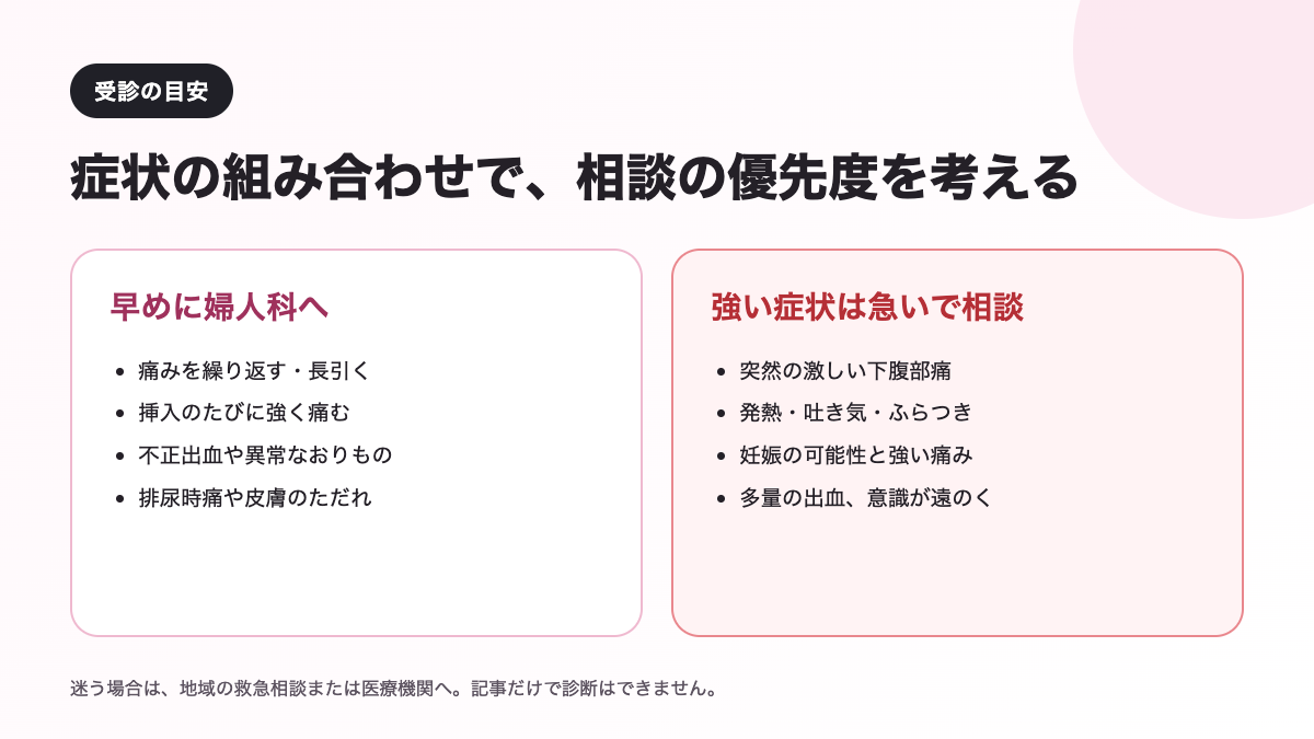 挿入時の痛みで婦人科へ相談する目安と急いで相談したい症状