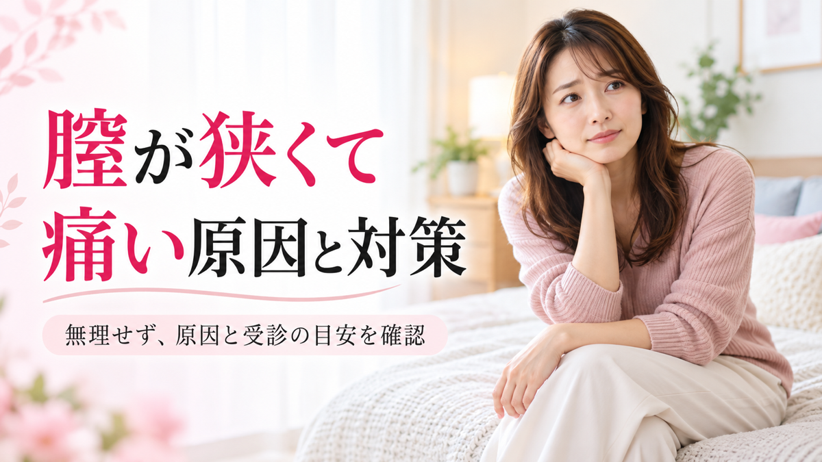 膣が狭くて痛いと感じる女性向けに原因と対策を示したアイキャッチ